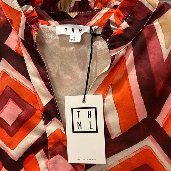 THML Tanya Rust Patterned Puff Sleeve Mini Dress size S - Picture 7 of 8